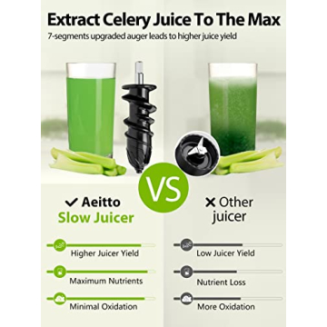 Aeitto Juicer Machines, Cold Press Juicer with Soft & Hard Modes, Quiet Motor, Reverse Function, Juicer Machines Vegetable and Fruit, Juice Extractor, High Juice Yield, Easy to Clean with Brush, Black