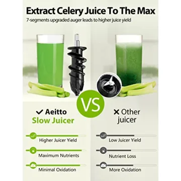 Aeitto Juicer Machines, Cold Press Juicer with Soft & Hard Modes, Quiet Motor, Reverse Function, Juicer Machines Vegetable and Fruit, Juice Extractor, High Juice Yield, Easy to Clean with Brush, Black