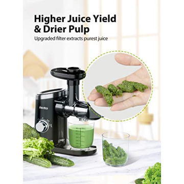 Aeitto Juicer Machines, Cold Press Juicer with Soft & Hard Modes, Quiet Motor, Reverse Function, Juicer Machines Vegetable and Fruit, Juice Extractor, High Juice Yield, Easy to Clean with Brush, Black
