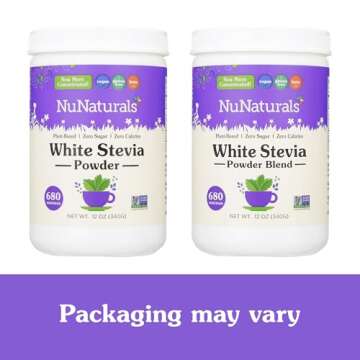 NuNaturals White Stevia Powder, Plant-Based Sugar Substitute, Zero Calorie Sweetener, 12 oz