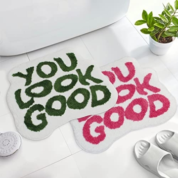 MSTOFFY You Look Good Bath Mat Pink Cute Bathroom Rugs for Girls Microfiber Funny Shower Preppy Bathroom Decor Non-Slip Washable Mat (Green)