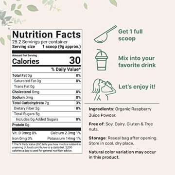 Organic Raspberry Juice Powder, 8oz | 100% Natural Fruit Powder | Freeze-Dried Raspberries Source | ...