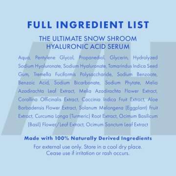 All Natural, Vegan Hyaluronic Acid Serum by Handmade Heroes, Deep Multi Layered Hydration, Moisturize, Plump Skin, Reduce Wrinkles. Fragrance Free