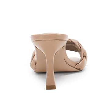 LAICIGO Women's Square Open Toe Woven Mule Heeled Sandals Braided Stiletto Slip On High Heel Quilted Leather Slides