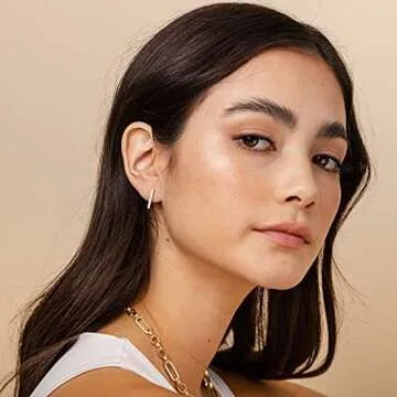 PAVOI 14K Gold Plated Mini Bar Stud Earrings for Women