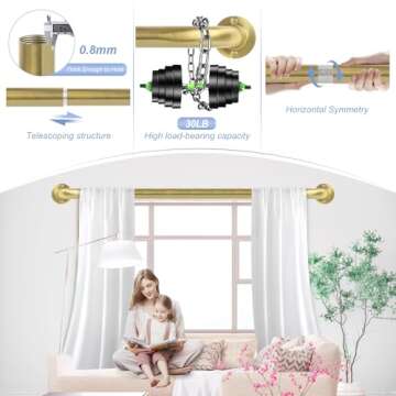 2 Pack Gold Wrap Around Curtain Rods,Gold Curtain Rods for windows 48 to 84 inch(4-7Ft),Adjustable B...