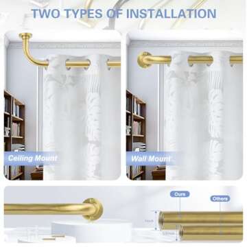 2 Pack Gold Wrap Around Curtain Rods,Gold Curtain Rods for windows 48 to 84 inch(4-7Ft),Adjustable Blackout Curtain Rod,1"Diameter Room Darkening Drapery Rods,Window Curtains Rod 48-90",Brushed Gold