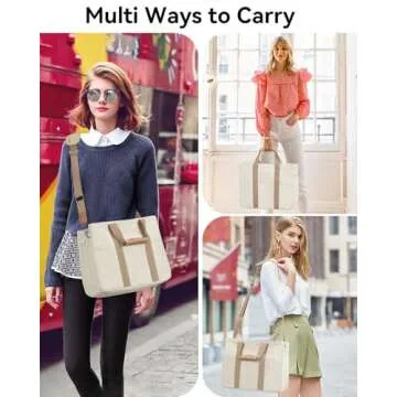 VOFANK Large Canvas Tote Bag for Women - Stylish Work & Travel Handbag with Pockets and Zipper