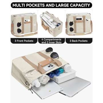 VOFANK Canvas Tote Bag for Women Large Tote Bag with Zipper and Compartments Work Bag Crossbody Shoulder Bag Travel Handbag (Light Khaki, L)