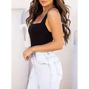 REORIA Womens Sexy Club Square Neck Sleeveless Tank Tops Bodysuits Stretchy Leotard Clubwear Black 2...