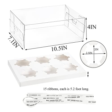 Cedilis Clear Cupcake Boxes with Ribbon for Treats