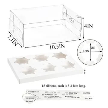 Cedilis Clear Cupcake Boxes with Ribbon for Treats