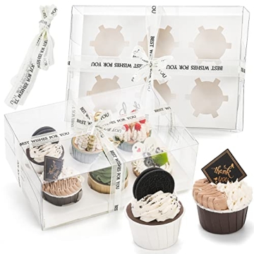 Cedilis Clear Cupcake Boxes with Ribbon for Treats