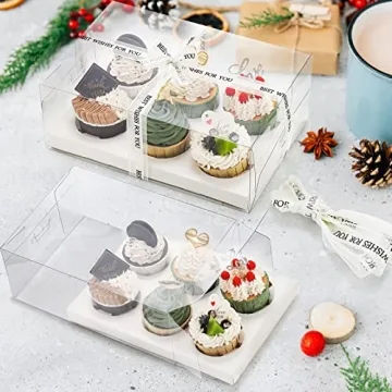 Cedilis Clear Cupcake Boxes with Ribbon for Treats