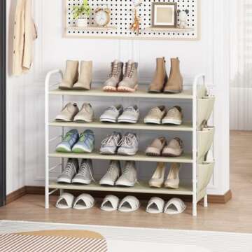 SUOERNUO Shoe Rack 4 Tier Metal Organizer for Entryway