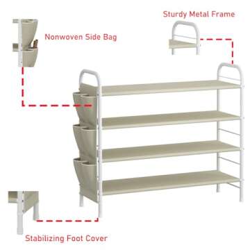 SUOERNUO Shoe Rack 4 Tier Metal Organizer for Entryway