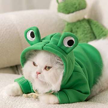 Richcatty Hoodies Funny Costume for Cat and Puppy Cute Frog Cosplay Clothes for Pets Soft Knitwear (...