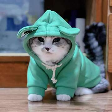 Richcatty Hoodies Funny Costume for Cat and Puppy Cute Frog Cosplay Clothes for Pets Soft Knitwear (Green Frog, S Pet Weight:3.3~5.5Lbs)