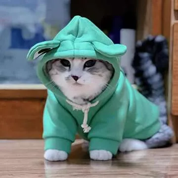 Richcatty Hoodies Funny Costume for Cat and Puppy Cute Frog Cosplay Clothes for Pets Soft Knitwear (Green Frog, S Pet Weight:3.3~5.5Lbs)