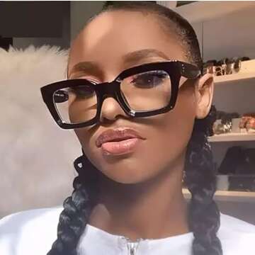 Kursan Classic Non Prescription Clear Lens Glasses for Women Men Thick Square Frame Eyeglasses (2 Pack Bright Black+Transparent)