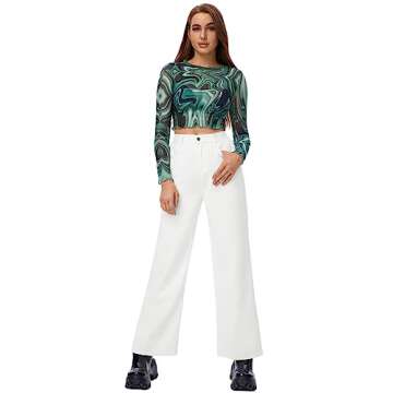 SweatyRocks Women's Casual Loose High Waist Solid Straight Wide Leg Jeans