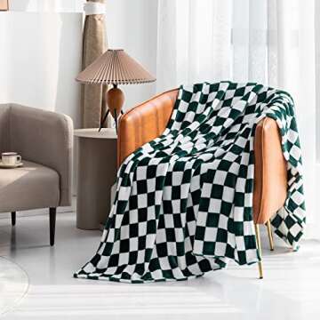 LOMAO Throw Blankets Flannel Blanket with Checkerboard Grid Pattern Soft Throw Blanket for Couch, Bed, Sofa Luxurious Warm and Cozy for All Seasons (Green, 50"x60")
