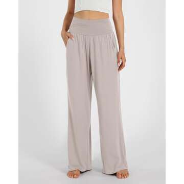 ODODOS Women's Wide Leg Palazzo Lounge Pants with Pockets Light Weight Loose Comfy Casual Pajama Pants-28 inseam, Light Beige, X-Large