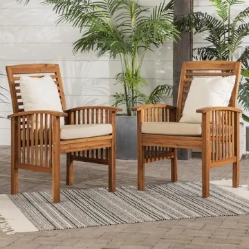 Walker Edison Durable Acacia Wood Outdoor Dining Chairs
