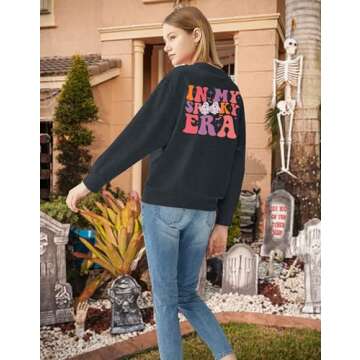 LUKYCILD Halloween Sweatshirt Women In My Spooky Era Sweatshirts Cute Ghost Shirt Spooky Season Long Sleeve Shirt Gray