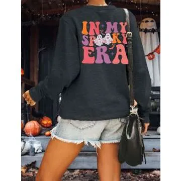 LUKYCILD Halloween Sweatshirt Women In My Spooky Era Sweatshirts Cute Ghost Shirt Spooky Season Long Sleeve Shirt Gray