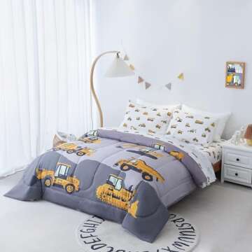 Cokouchyi Full Size Comforter Set for Boys, 5-Piece Bed in a Bag, 3D Construction Bedding Comforter ...