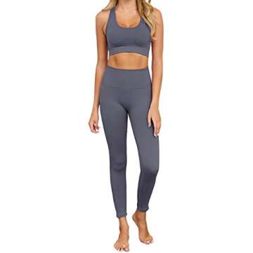 MEIVSO Women's 2 Piece Workout Outfits Sports Bra Seamless Leggings Yoga Gym Activewear Set Grey S