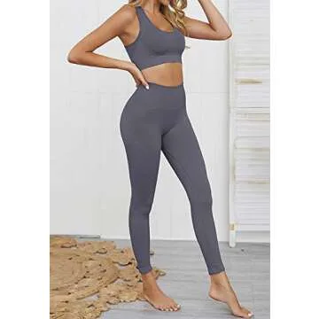 MEIVSO Women's 2 Piece Workout Outfits Sports Bra Seamless Leggings Yoga Gym Activewear Set Grey S
