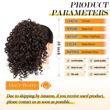 PEACOCO Short Afro Curly Ponytail Hair Piece for African American Women Ponytail Extension 10 Inch Curls Drawstring Pony Tail for Black Women (4#)