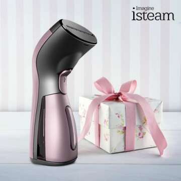 iSteam Steamer for Clothes Wrinkle Remover Luxury Edition: Revolutionary Portable Mini Ironing Machine, Comfort Hand Held Steamer & Ultimative portable humidifiers for travel (Pink)