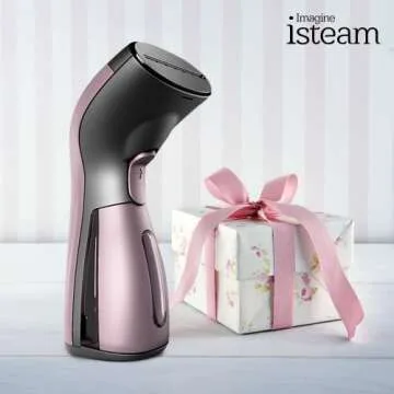 iSteam Steamer for Clothes Wrinkle Remover Luxury Edition: Revolutionary Portable Mini Ironing Machine, Comfort Hand Held Steamer & Ultimative portable humidifiers for travel (Pink)