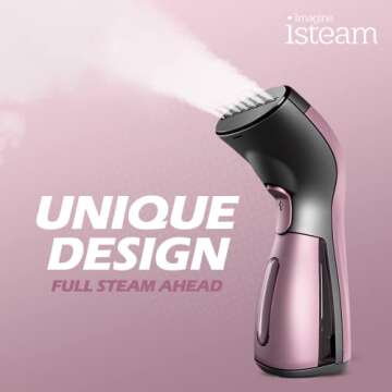 iSteam Steamer for Clothes Wrinkle Remover Luxury Edition: Revolutionary Portable Mini Ironing Machine, Comfort Hand Held Steamer & Ultimative portable humidifiers for travel (Pink)