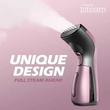 iSteam Steamer for Clothes Wrinkle Remover Luxury Edition: Revolutionary Portable Mini Ironing Machine, Comfort Hand Held Steamer & Ultimative portable humidifiers for travel (Pink)