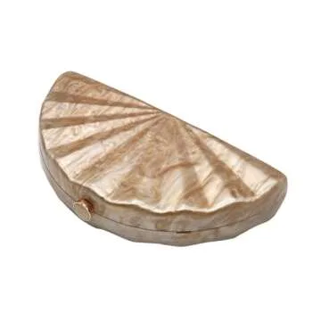 PENGZHI Women Fan Shell Acrylic Clutch Purse Marble Evening Bag Unique Handbag Cute Shell Clutch Wedding Purse for Party Cocktail, Brown