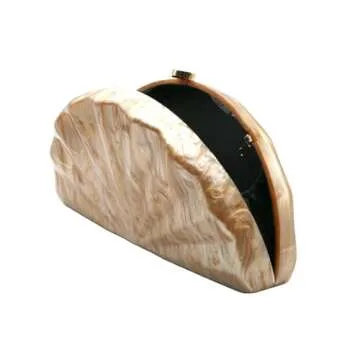 PENGZHI Women Fan Shell Acrylic Clutch Purse Marble Evening Bag Unique Handbag Cute Shell Clutch Wedding Purse for Party Cocktail, Brown