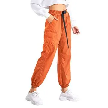 Floerns Women's Drawstring Pockets Casual Neon Joggers Baggy Cargo Pants A Orange L