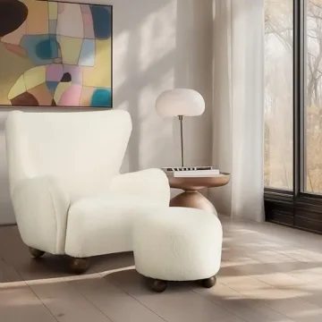 Sagebrook Home Beige Round Ottoman with Ball Feet Rubber Wood