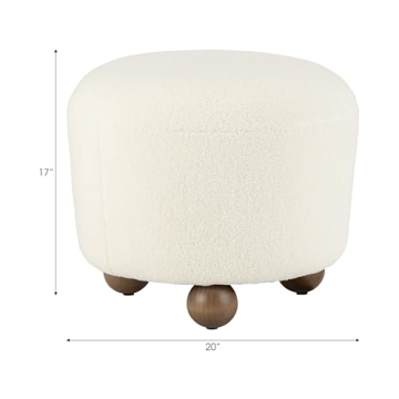 Sagebrook Home Beige Round Ottoman with Ball Feet Rubber Wood