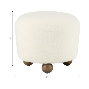 Sagebrook Home Beige Round Ottoman with Ball Feet Rubber Wood
