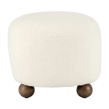 Sagebrook Home Beige Round Ottoman with Ball Feet Rubber Wood