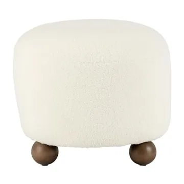 Sagebrook Home Beige Round Ottoman with Ball Feet Rubber Wood