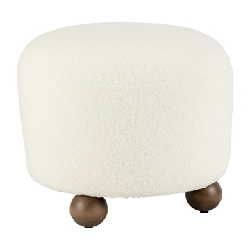 Sagebrook Home Beige Round Ottoman with Ball Feet Rubber Wood