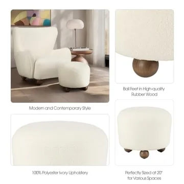 Sagebrook Home Beige Round Ottoman with Ball Feet Rubber Wood
