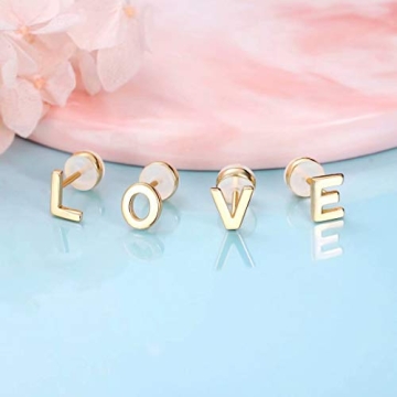 Personalized 925 Sterling Silver Initial Stud Earrings for Women