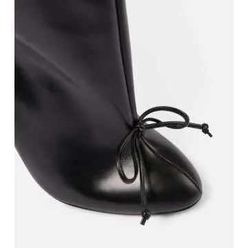 XEYANFYS Women‘s Black Knee High Boots Round Toe 3.54" High Heel Riding Boots Stiletto Boots Bow Details Wide Calf Boots Leather Boots Mid Calf Booties for Women